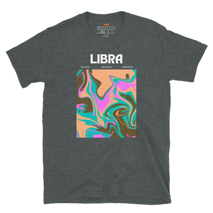 Dark Heather Libra T-Shirt featuring an Abstract Libra Star Sign graphic on the chest - Cool Graphic Zodiac T-Shirts - Boozy Fox