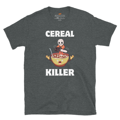 Dark Heather Cereal Killer T-Shirt featuring a Cereal Killer graphic on the chest - Funny Graphic T-Shirts - Boozy Fox