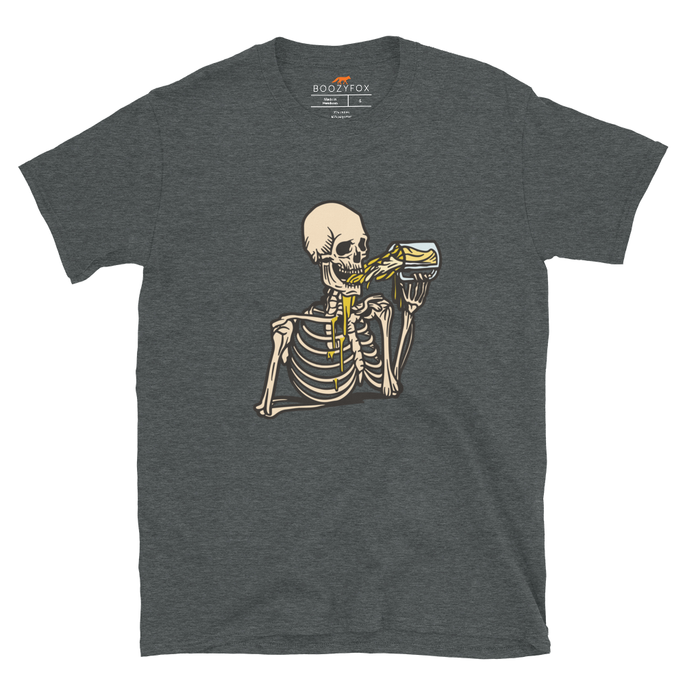 Skeleton Drinking Beer T-Shirt Online - Dark Heather - Boozy Fox