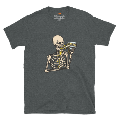 Skeleton Drinking Beer T-Shirt Online - Dark Heather - Boozy Fox