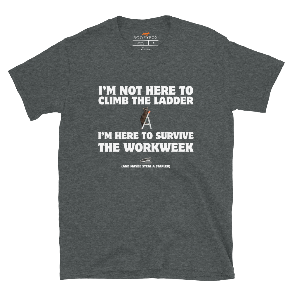 Not Here to Climb the Ladder Work T-Shirt Online - Dark Heather - Boozy Fox