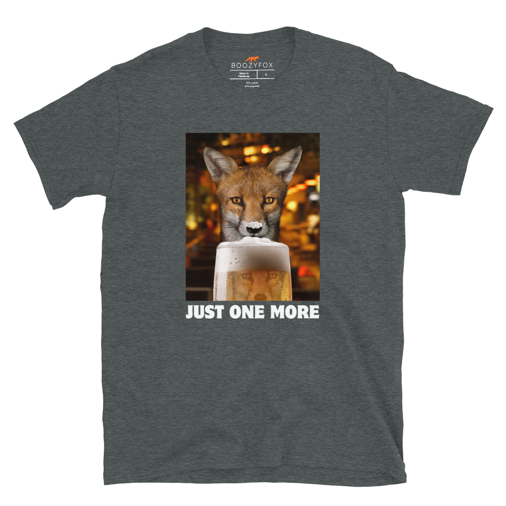 Funny Just One More Fox graphic t-shirt in dark heather by Boozy Fox