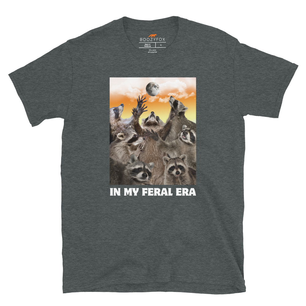 Funny In My Feral Era Raccoon graphic t-shirt in dark heather by Boozy Fox