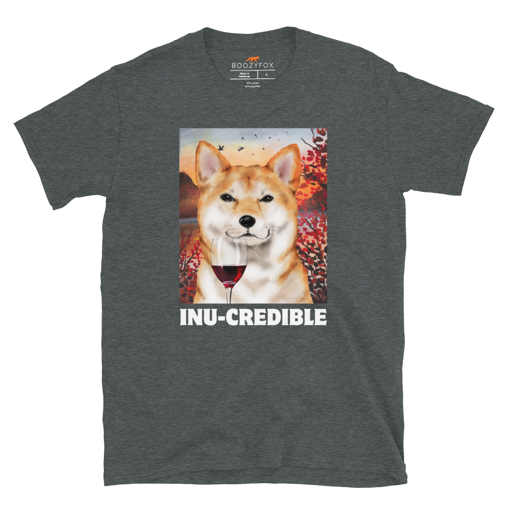 Funny Shiba Inu graphic t-shirt in dark heather by Boozy Fox