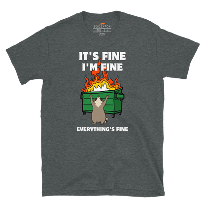 Funny Dumpster Fire Raccoon graphic t-shirt in dark heather by Boozy Fox