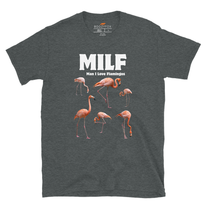 Funny Man I Love Flamingos graphic t-shirt in dark heather by Boozy Fox