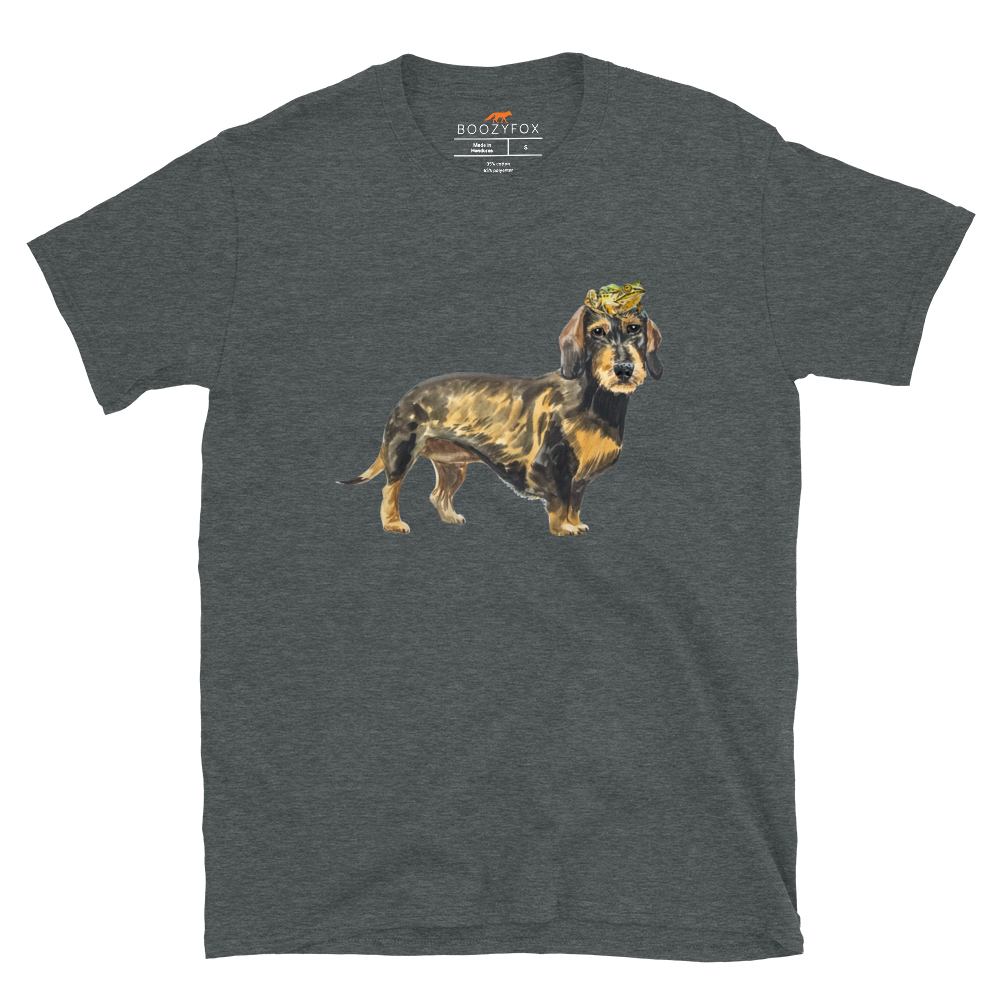 Funny dachshund t-shirt in dark heather with dachshund graphic by Boozy Fox