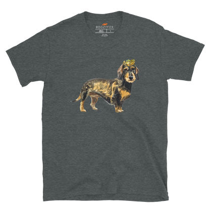 Funny dachshund t-shirt in dark heather with dachshund graphic by Boozy Fox