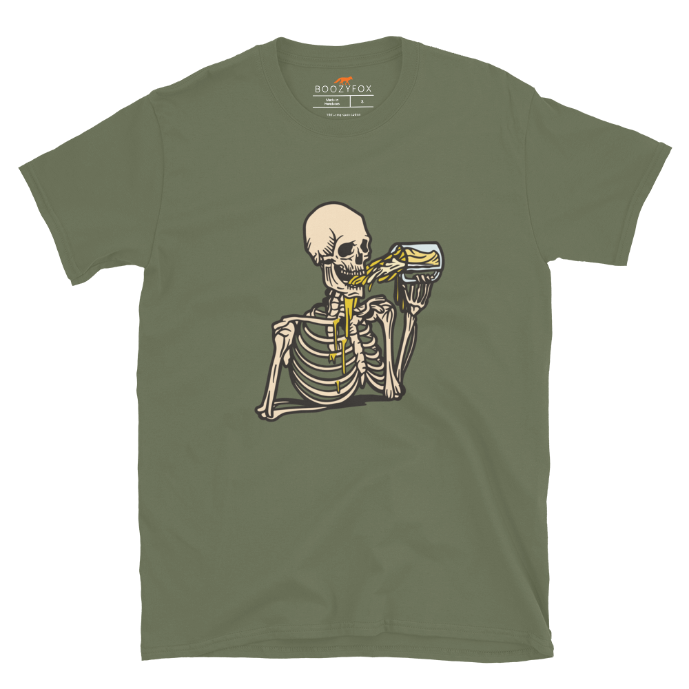 Skeleton Drinking Beer T-Shirt Online - Military Green - Boozy Fox