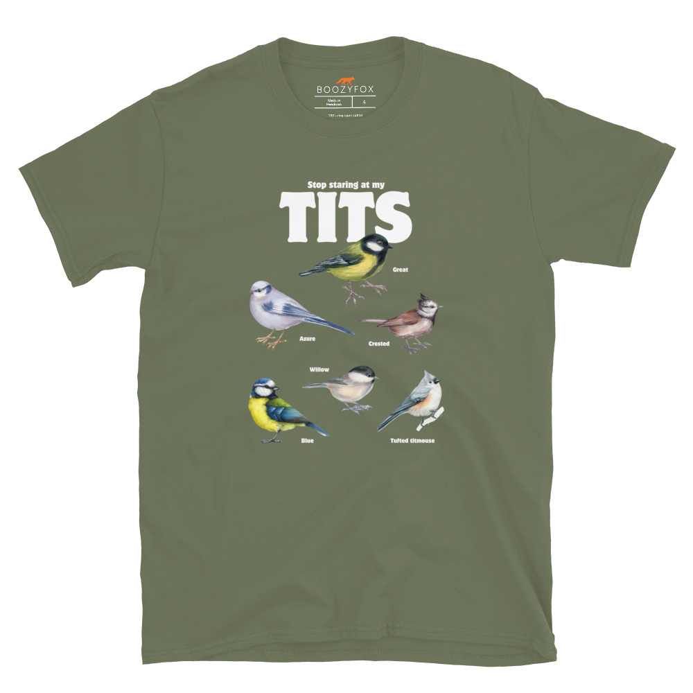 Stop Staring At My Tits T-Shirt Online - Military Green - Boozy Fox