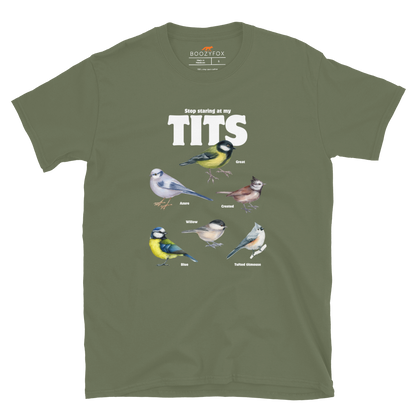 Stop Staring At My Tits T-Shirt Online - Military Green - Boozy Fox