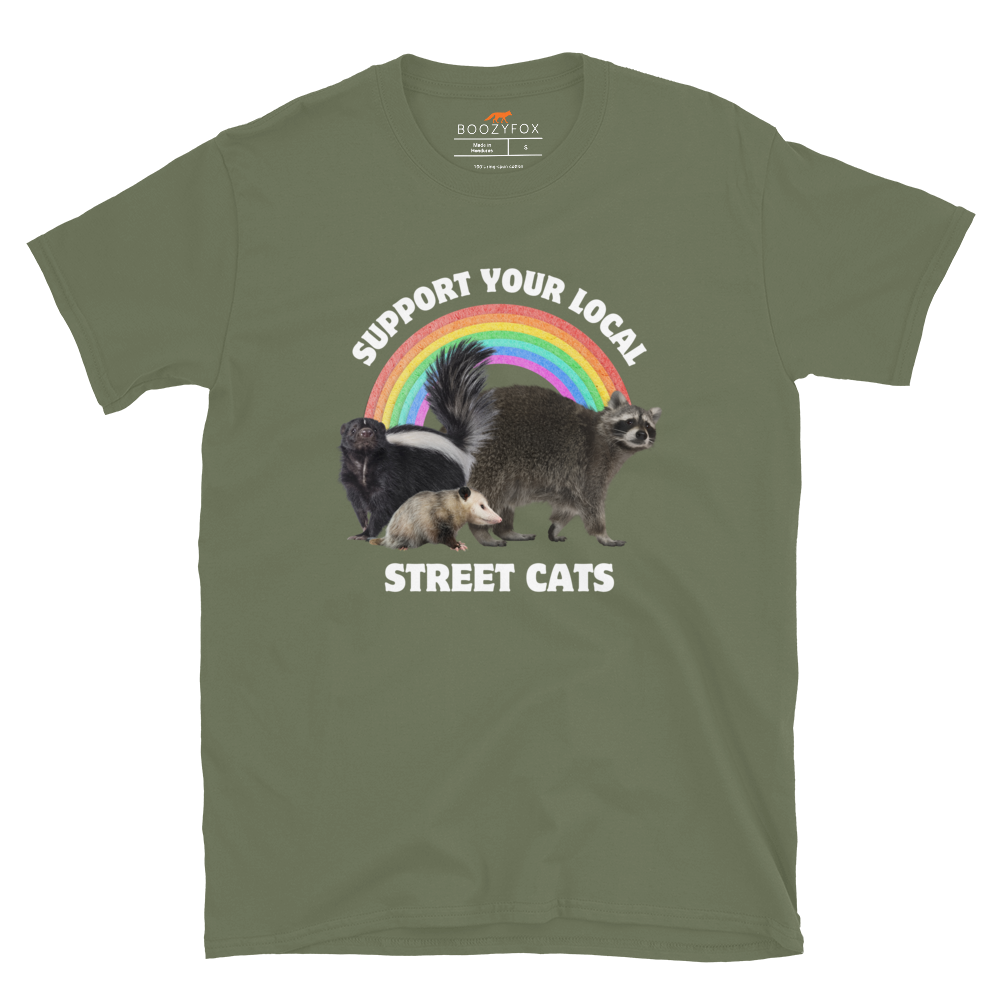 Support Your Local Street Cats T-Shirt Online - Military Green - Boozy Fox