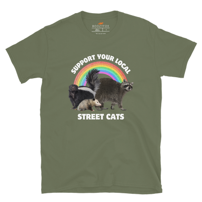 Support Your Local Street Cats T-Shirt Online - Military Green - Boozy Fox