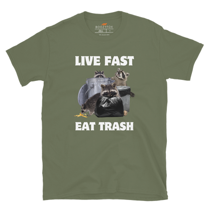 Live Fast Eat Trash Raccoon T-Shirt Online - Military Green - Boozy Fox