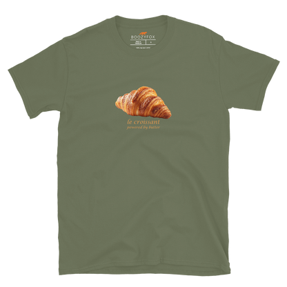 Funny Le Croissant graphic t-shirt in military green by Boozy Fox