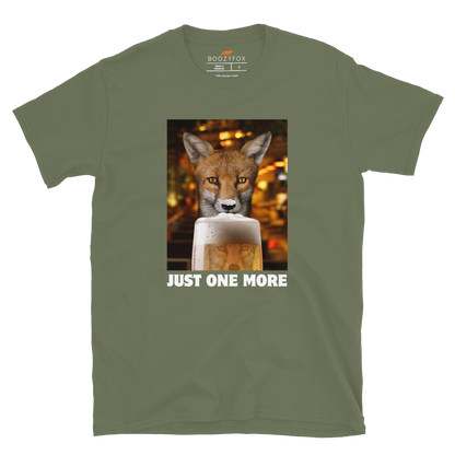 Funny Just One More Fox graphic t-shirt in military green by Boozy Fox