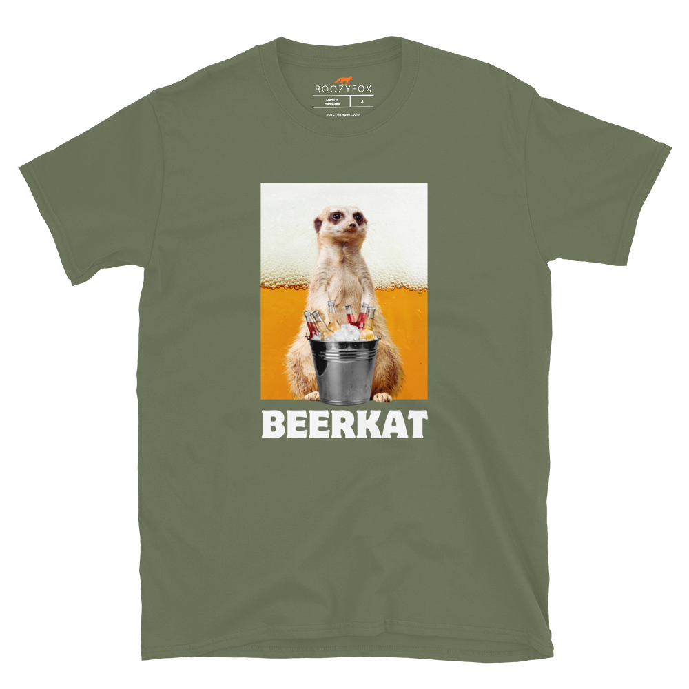 Funny Meerkat graphic t-shirt in military green by Boozy Fox