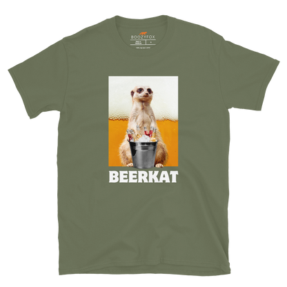 Funny Meerkat graphic t-shirt in military green by Boozy Fox