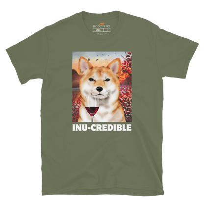 Funny Shiba Inu graphic t-shirt in military green by Boozy Fox