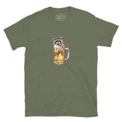 Funny Raccoon in Beer Glass beer lover graphic t-shirt in military green by Boozy Fox