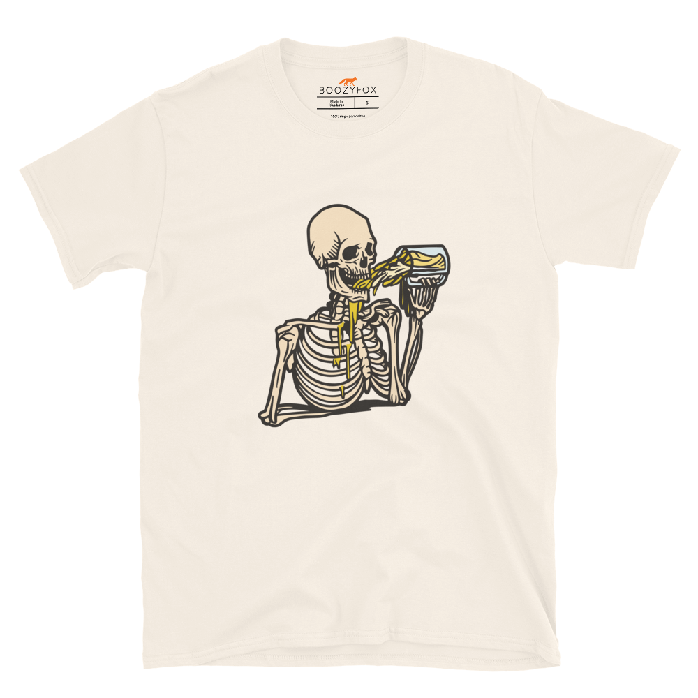 Skeleton Drinking Beer T-Shirt Online - Natural - Boozy Fox