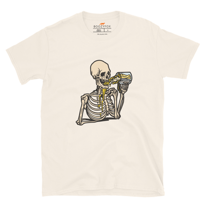 Skeleton Drinking Beer T-Shirt Online - Natural - Boozy Fox