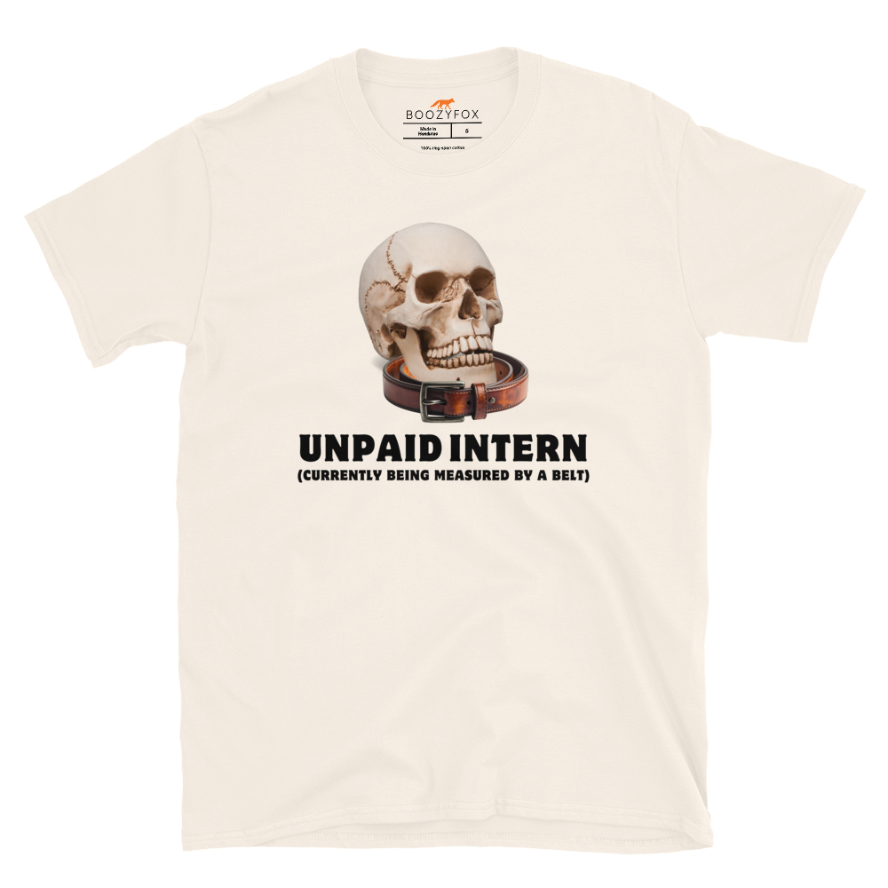 Funny Unpaid Intern Skull graphic t-shirt in natural white by Boozy Fox