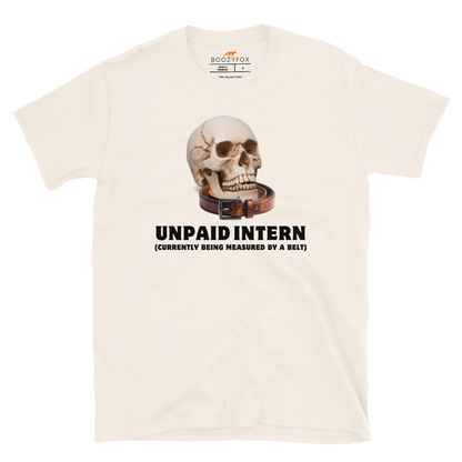 Funny Unpaid Intern Skull graphic t-shirt in natural white by Boozy Fox