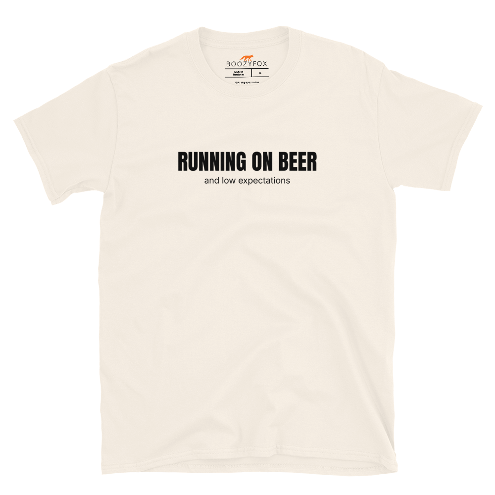 Funny Running on Beer graphic t-shirt in natural white by Boozy Fox