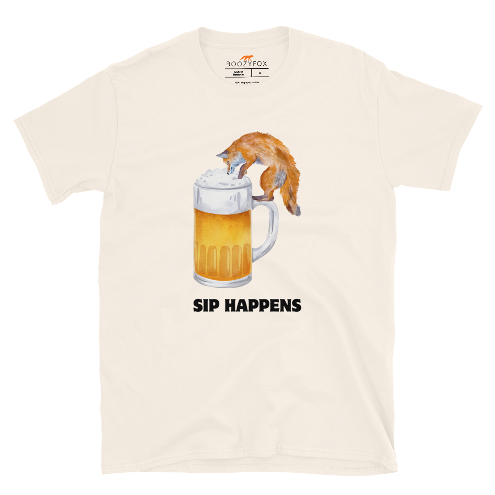 Funny Sip Happens Fox beer graphic t-shirt in natural white by Boozy Fox