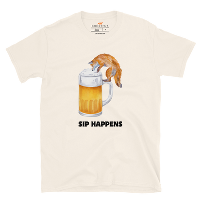 Funny Sip Happens Fox beer graphic t-shirt in natural white by Boozy Fox