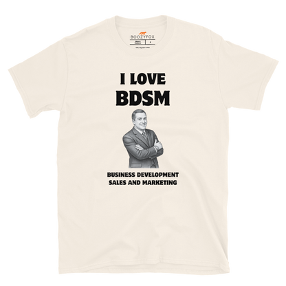 Funny BDSM Business Development Office & Marketing graphic t-shirt in natural white by Boozy Fox