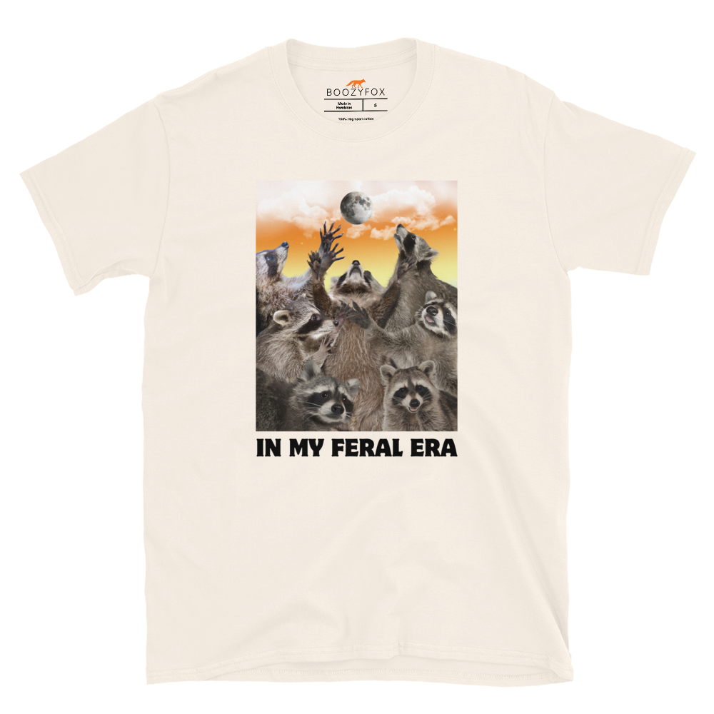 Funny In My Feral Era Raccoon graphic t-shirt in natural white by Boozy Fox