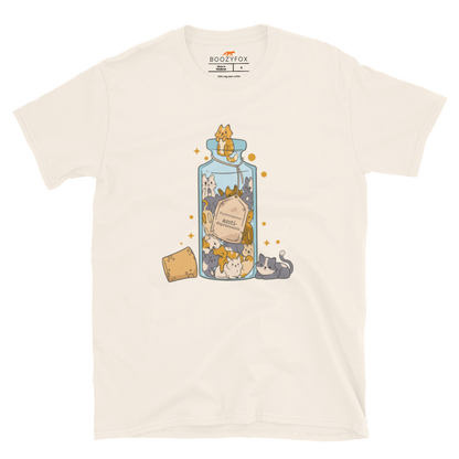 Funny Purrscription: Anti-depressants Cat graphic t-shirt in natural white by Boozy Fox