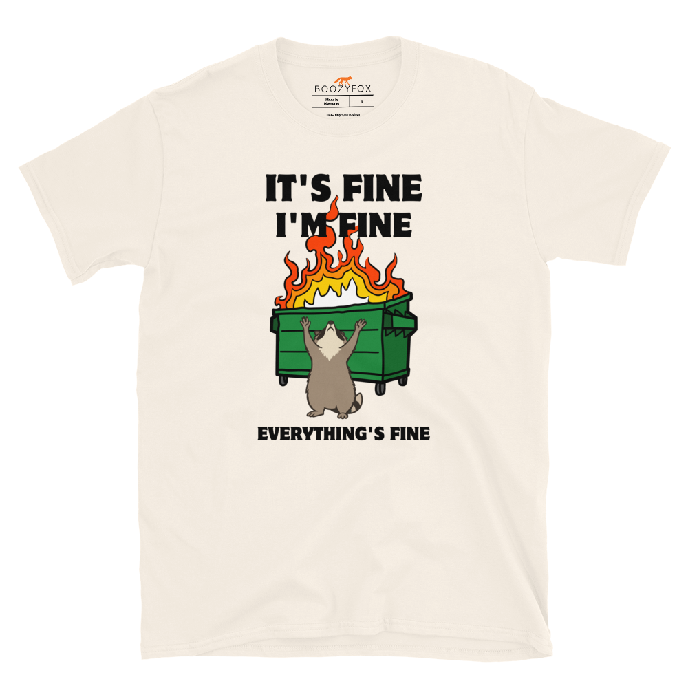 Funny Dumpster Fire Raccoon graphic t-shirt in natural white by Boozy Fox