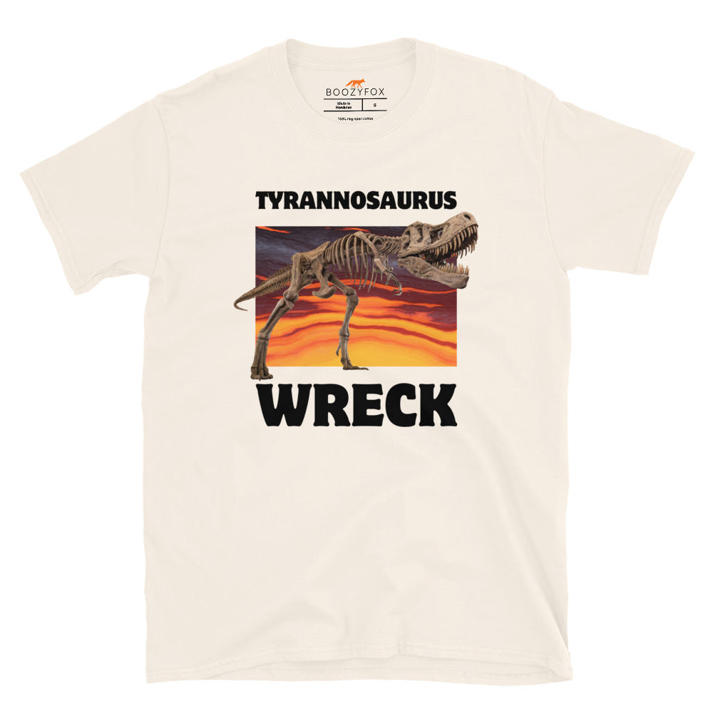 Funny Tyrannosaurus Wreck T-Rex Dinosaur graphic t-shirt in natural white by Boozy Fox