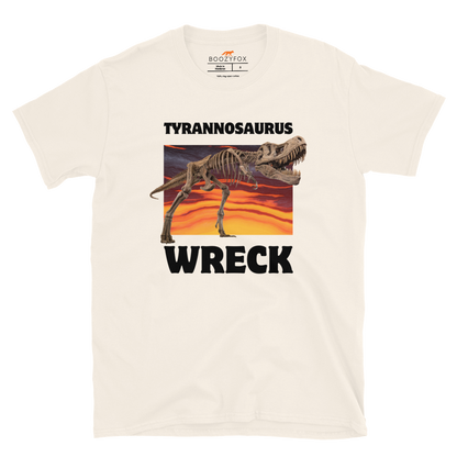 Funny Tyrannosaurus Wreck T-Rex Dinosaur graphic t-shirt in natural white by Boozy Fox