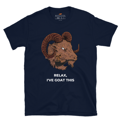 Navy Goat T-Shirt featuring a captivating Relax I've Goat This graphic design on the chest - Funny Graphic Goat T-Shirts - Boozy Fox