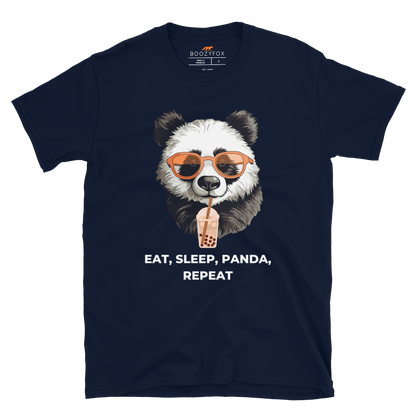 Navy Panda T-Shirt featuring an adorable Eat, Sleep, Panda, Repeat graphic on the chest - Funny Graphic Panda T-Shirts - Boozy Fox