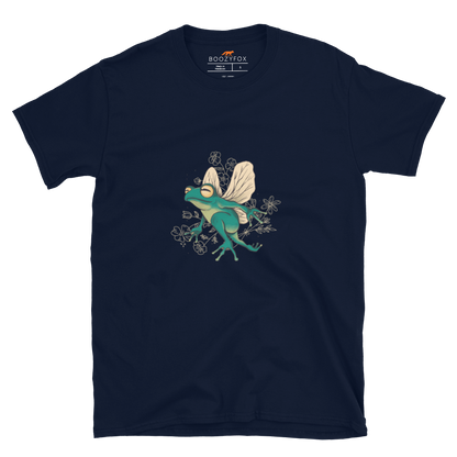 Navy Fairy Frog T-Shirt featuring an adorable Fairy Frog graphic on the chest - Funny Graphic Frog T-Shirts - Boozy Fox