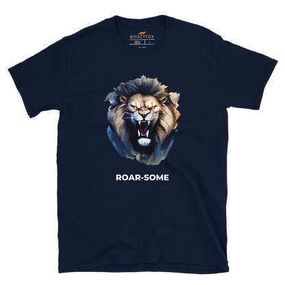 Navy Lion T-Shirt featuring a Roar-Some graphic on the chest - Cool Graphic Lion T-Shirts - Boozy Fox