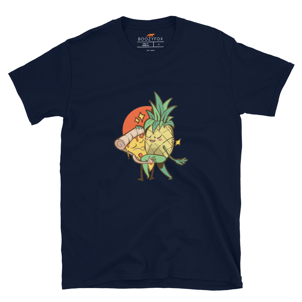 NAvy Pineapple Pizza T-Shirt featuring the hilarious Pineapple & Pizza graphic on the chest - Funny Graphic Pineapple Pizza T-Shirts - Boozy Fox