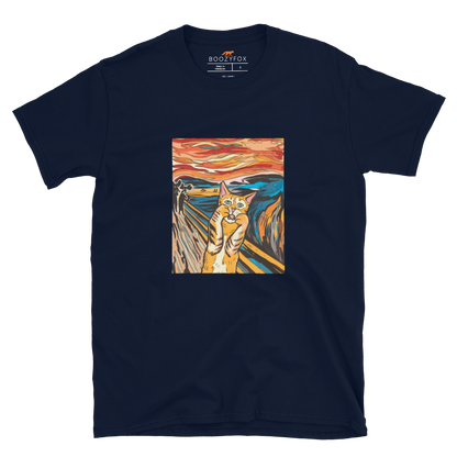 Navy Screaming Cat T-Shirt showcasing iconic The Screaming Cat graphic on the chest - Funny Graphic Cat T-Shirts - Boozy Fox