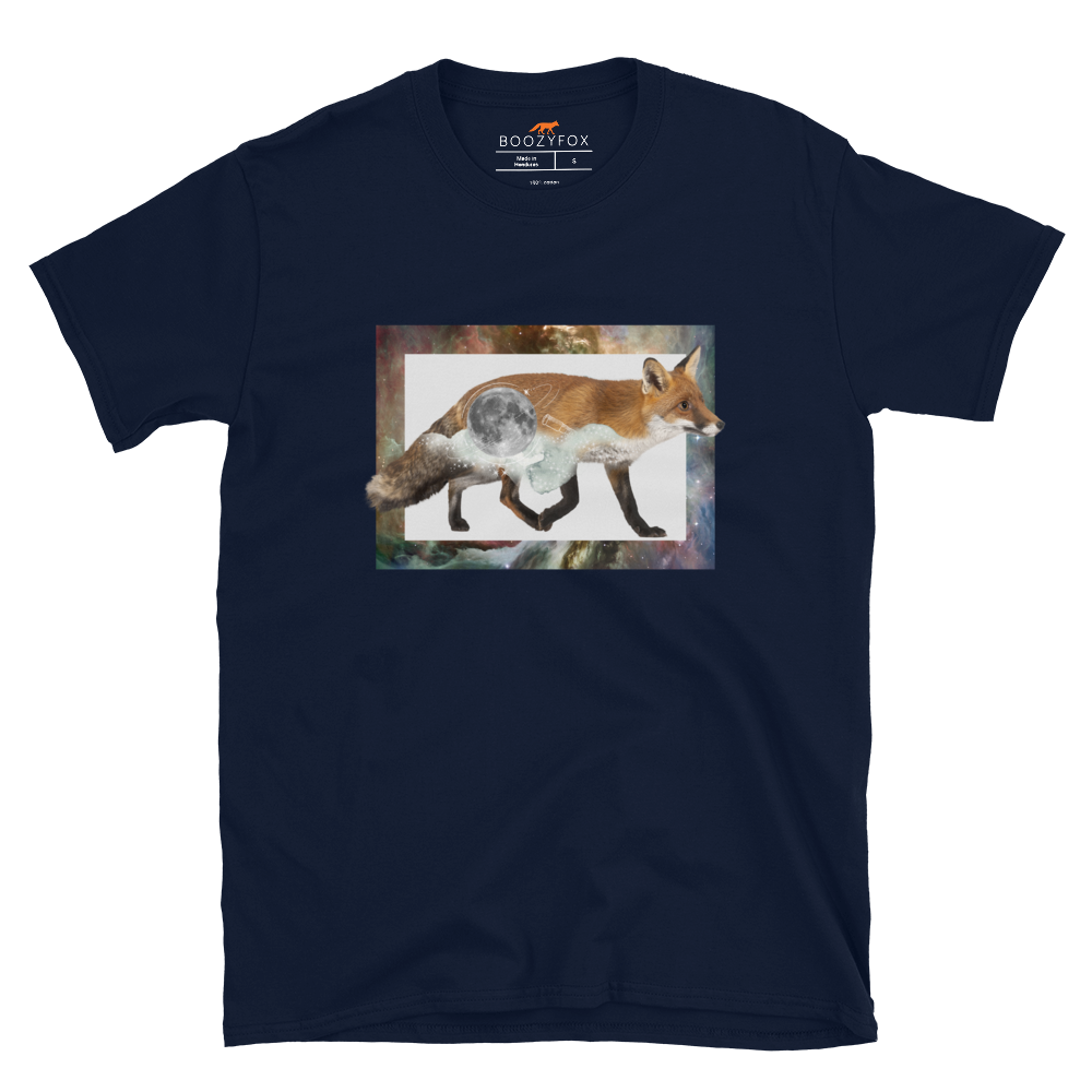 Navy Fox T-Shirt featuring a captivating Space Fox graphic on the chest - Cool Graphic Fox T-Shirts - Boozy Fox