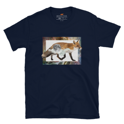 Navy Fox T-Shirt featuring a captivating Space Fox graphic on the chest - Cool Graphic Fox T-Shirts - Boozy Fox
