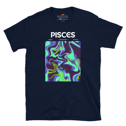 Navy Pisces T-Shirt featuring an Abstract Pisces Star Sign graphic on the chest - Cool Graphic Zodiac T-Shirts - Boozy Fox