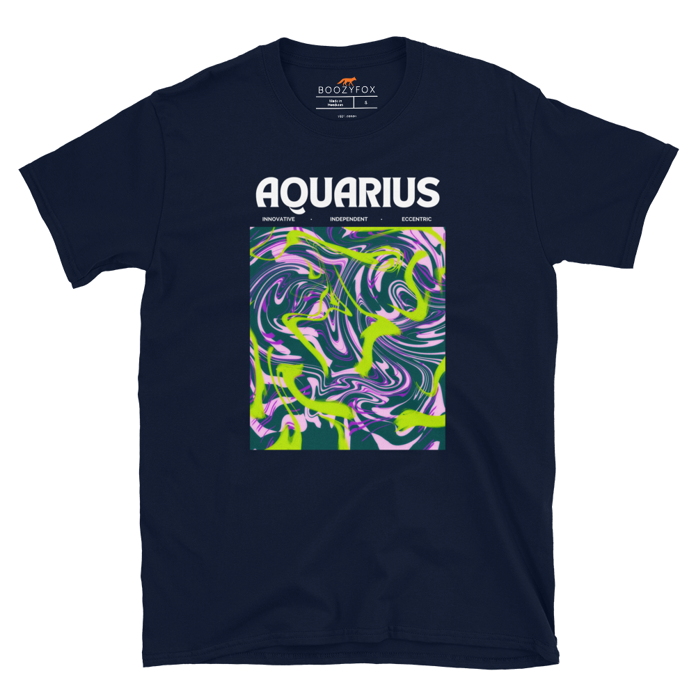 Navy Aquarius T-Shirt featuring an Abstract Aquarius Star Sign graphic on the chest - Cool Graphic Zodiac T-Shirts - Boozy Fox