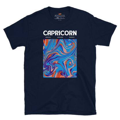 Navy Capricorn T-Shirt featuring an Abstract Capricorn Star Sign graphic on the chest - Cool Graphic Zodiac T-Shirts - Boozy Fox