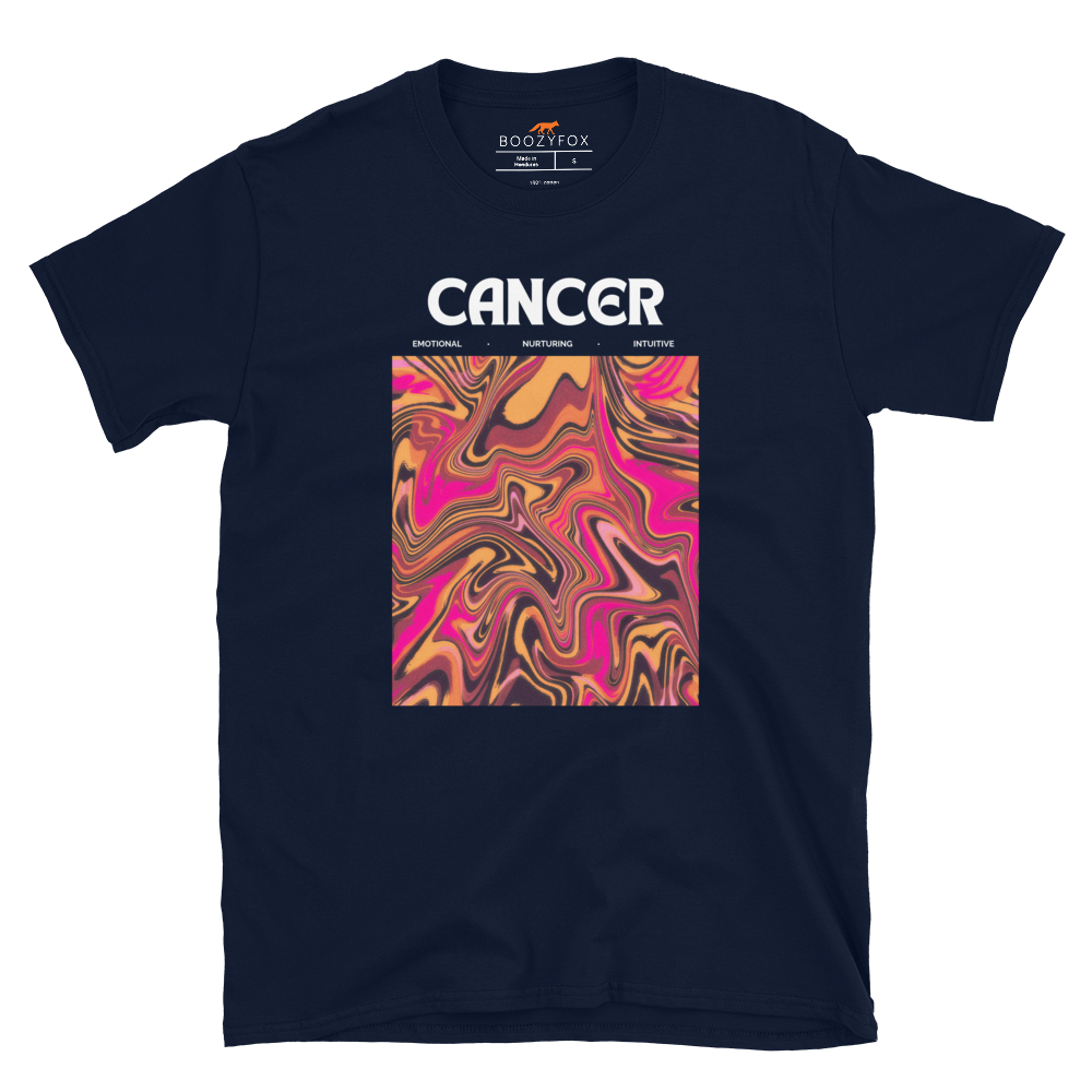 Navy Cancer T-Shirt featuring an Abstract Cancer Star Sign graphic on the chest - Cool Graphic Zodiac T-Shirts - Boozy Fox