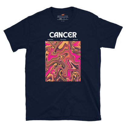 Navy Cancer T-Shirt featuring an Abstract Cancer Star Sign graphic on the chest - Cool Graphic Zodiac T-Shirts - Boozy Fox